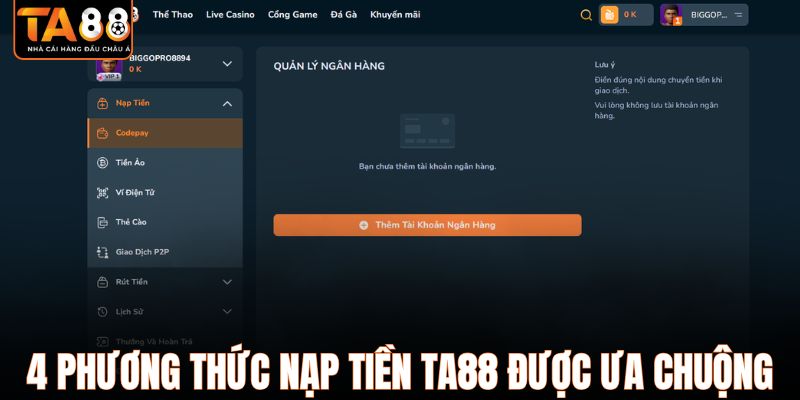 4 phương thức nạp tiền TA88 được ưa chuộng