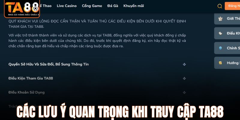 Các lưu ý quan trọng khi truy cập TA88 