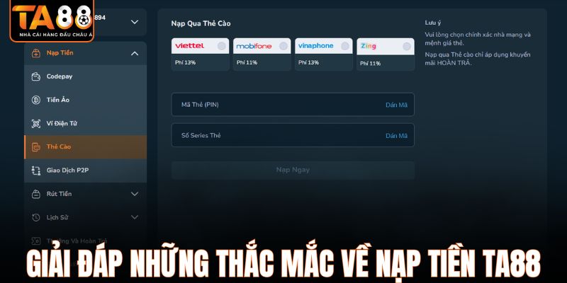 Giải đáp những thắc mắc về nạp tiền TA88