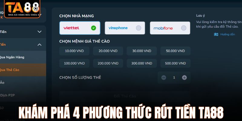 Khám phá 4 phương thức rút tiền TA88